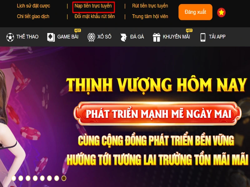 Chọn ô Nạp tiền trực tuyến trên giao diện chính