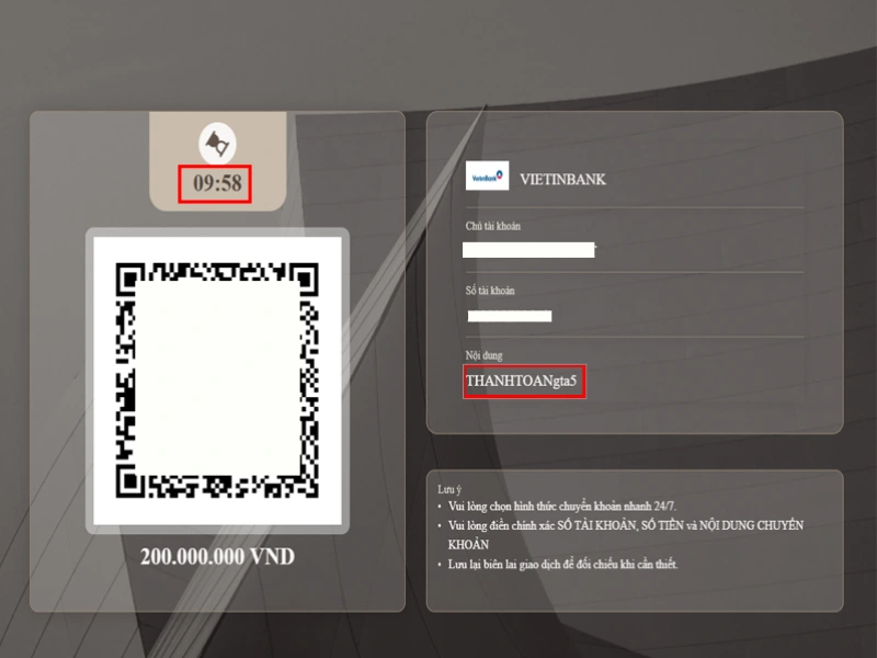 Khách hàng cần điền đúng nội dung giao dịch trong thời gian mã hoạt động